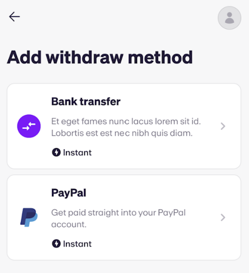 A screenshot of the MoonPay app, showing users how to withdraw to PayPal